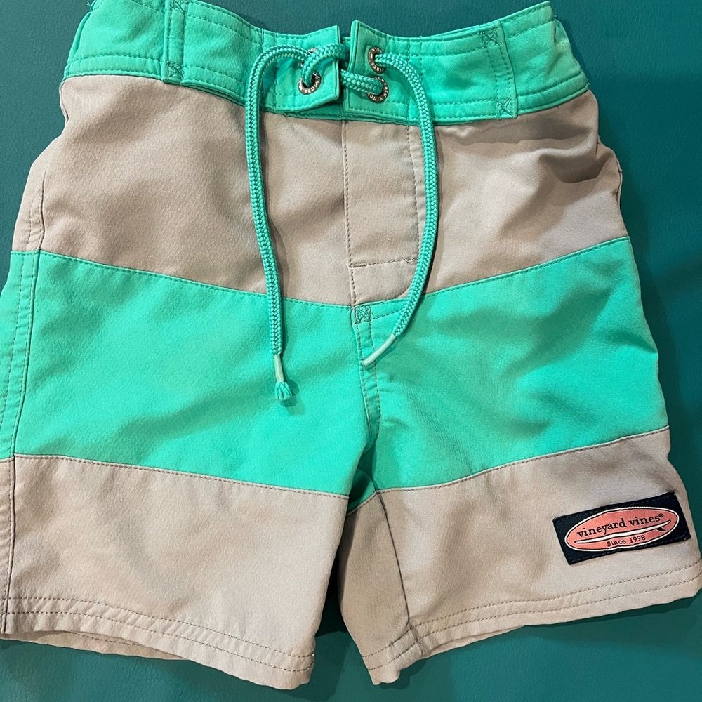 Vineyard Vines Mint and Khaki Colorblock Boys Swim Shorts
